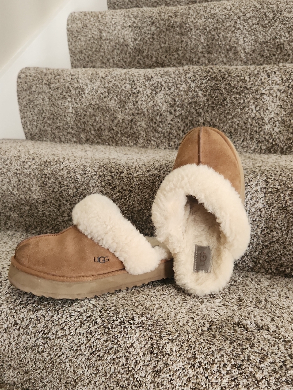 UGG Women's Chestnut Suede Shearling Slip-On Slippers